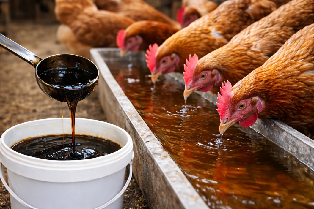 melaza diluida en agua para gallinas aves de corral