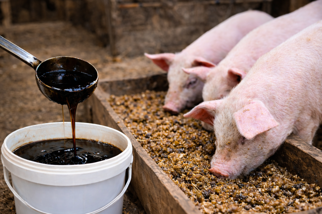 melaza mezclada con alimento para cerdos porcinos